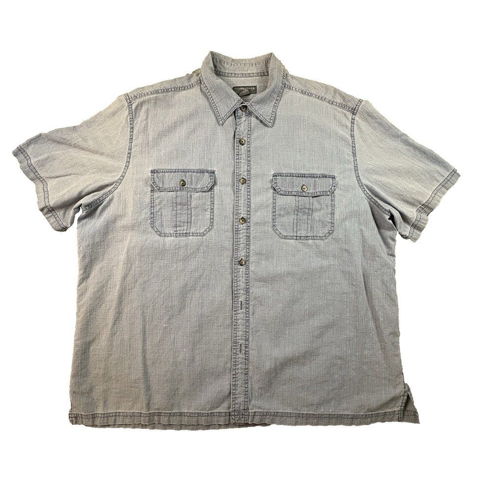 Saddlebred Men's 2XL Light Blue/Gray SS Button Up Utility Pockets SEE DESCRIPTIO